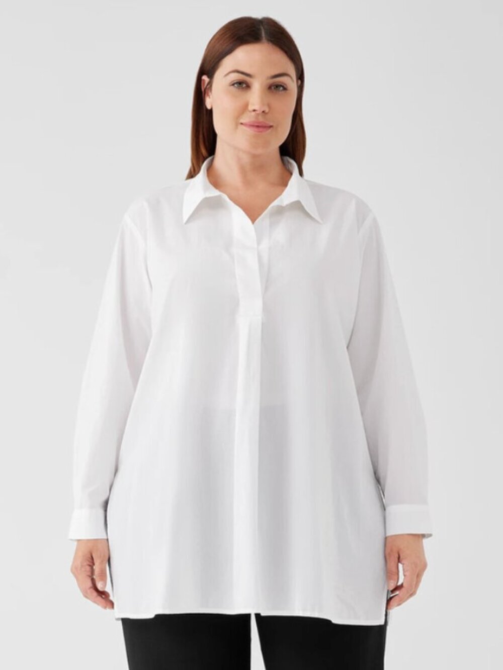 Eileen Fisher NWT Cotton Poplin Long Sleeve Classic Collar Pullover Tunic, 3X